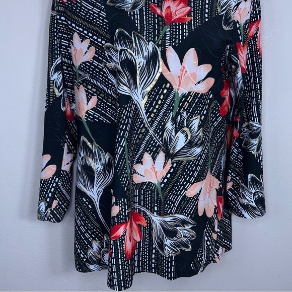 VINTAGE SMALL JM COLLECTION BLOUSE BLACK FLORAL GOLD SHIMMER ACCENT STRETCH - Picture 4 of 12